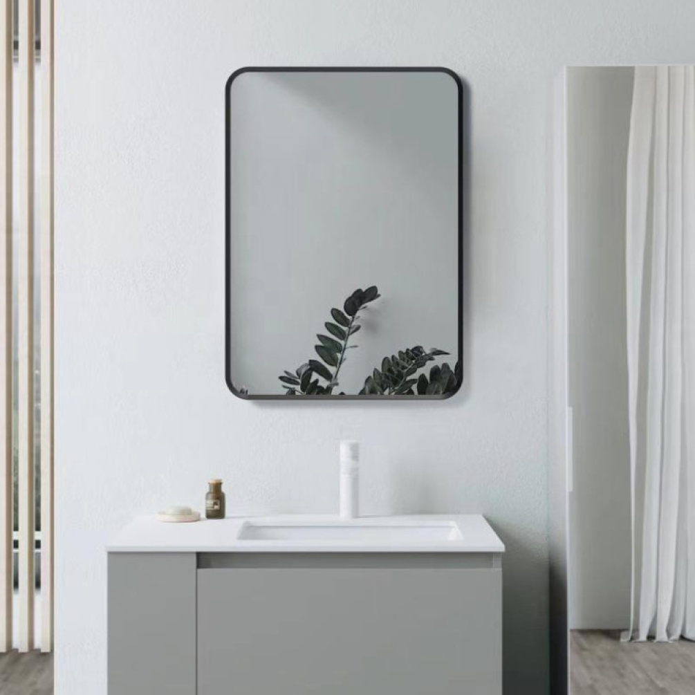Product Lifestyle image of the Apex Matt Black 600mm x 800mm Rectangle Mirror